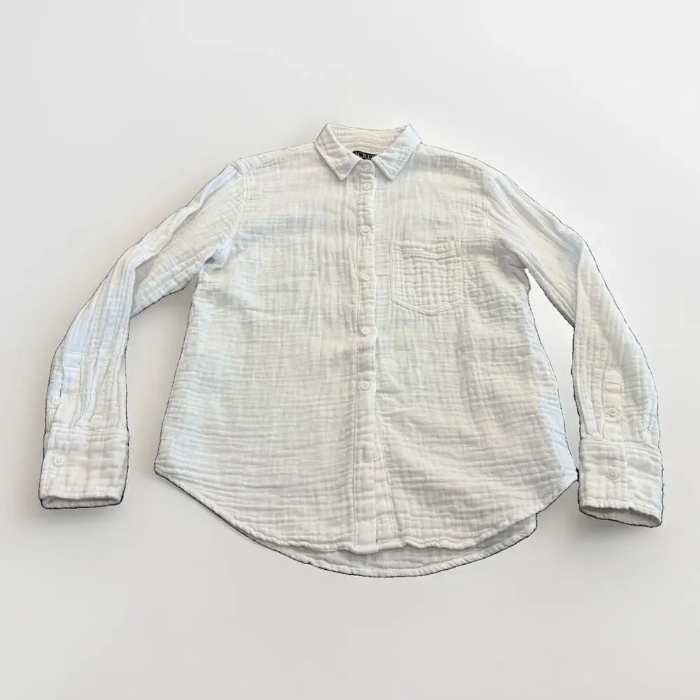 J Crew Garcon Classic Fit Womens White Button Up Long Sleeve Linen Shirt Size 4